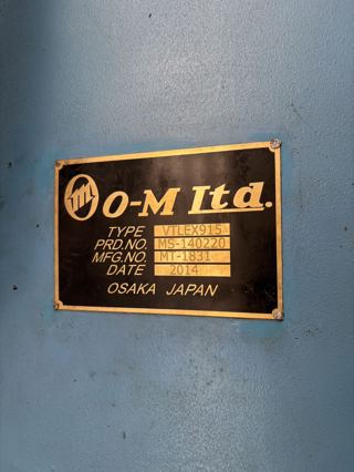 349，日本OM VTLEX915立式数控车床
 同款4台，双工位，带光栅尺
2014年出，16把刀
FANUC31i-MODEL B系统
XZ行程：2300*800mm
最大回转直径：1250mm
车削直径：1000mm
最大车削外径1000mm
最大加工高度800mm
工作台直径915mm，工作台承载能力1500kg
主轴最大扭矩5370nm
最大车削力25000N
主轴传动方式为带传动，导轨类型为硬轨
外形尺寸5200×6000×4000mm-9